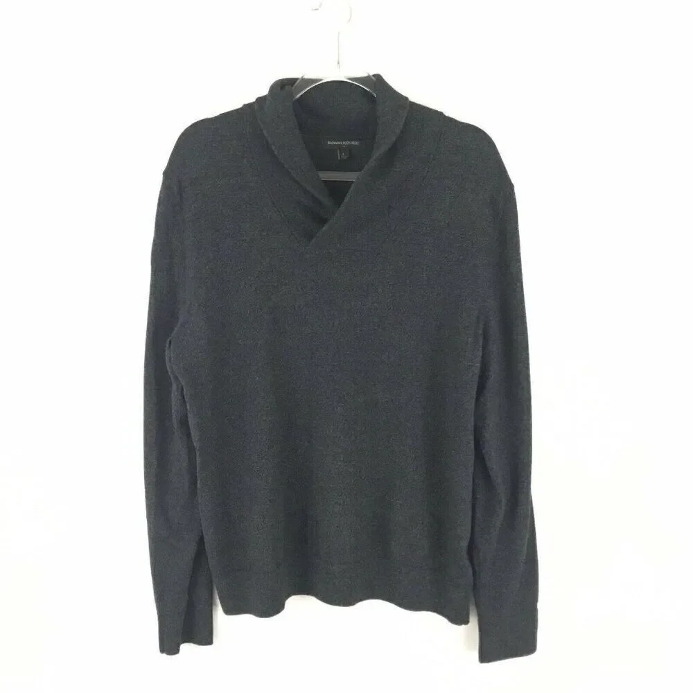 Banana Republic Mens Sweater‎ Large Dark Gray Knit Long Sleeve Collared